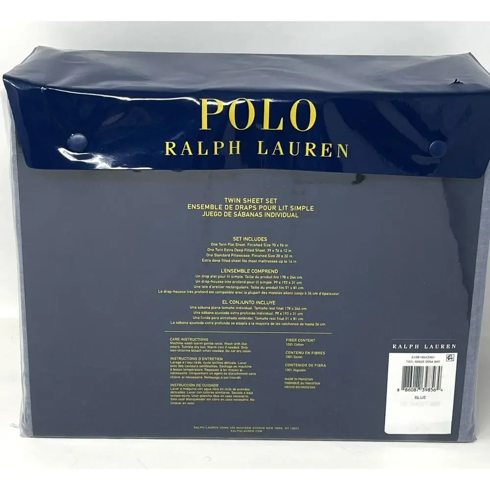 Polo Ralph Lauren Sheet Set Chambray Light Blue Denim Color Twin Size Sheet Set